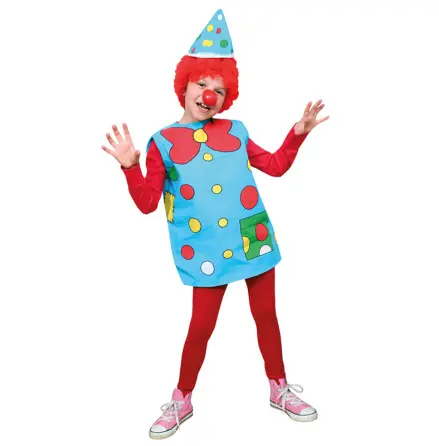 ชุดเครื่องแต่งกายตัวตลกลายจุดหลากสีสำหรับเด็กฮาโลวีนประกอบด้วยหมวกเสื้อผ้าจมูก