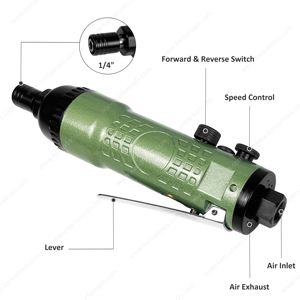 Cacciavite Pneumatico a Leva In-Line da 9500 RPM, Lunghezza 205mm, Attacco Rapido 6.35mm, Utensile Reversibile ad Aria Compressa per Officina - Product Image 3