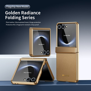 Étui <span class=keywords><strong>de</strong></span> luxe en cuir PU plaqué avec charnière et film <span class=keywords><strong>de</strong></span> protection intégral en verre antichute pour <span class=keywords><strong>Samsung</strong></span> Galaxy Z Flip 8 7 6 5 4 3 - Product Image 3