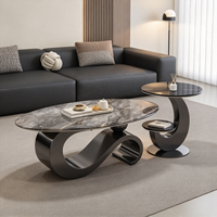 Table Basse Ovale en Marbre Luxe Léger, Design Moderne et Simple, pour Salon, Entrée, Petit Appartement, Table d'Appoint Élégante, Durable et Écologique