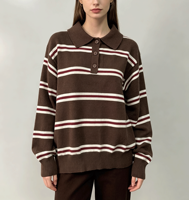 Pull en tricot rayé décontracté pour femmes, style preppy, manches longues, tricot doux