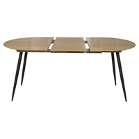 Table de salle à manger ovale extensible en bois avec pieds en métal noir, style classique moderne minimaliste, pour salon et cuisine
