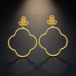 Nouvelles boucles d'oreilles ethniques en laiton plaqué or, faites à la main avec pierres précieuses, pour cadeau - Product Image 2