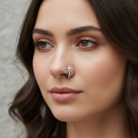 Clip de nez / Piercing de nez en acier inoxydable 316L HGC, série Fleur Soleil, motif zircon cubique, bijoux de piercing