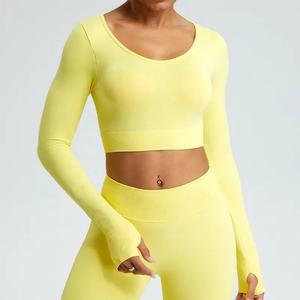 Wholesales Custom Logo <b>Sports</b> Long Sleeve Crop <b>Sport</b> <b>T</b>-<b>shirt</b> Workout Active Yoga Top Running <b>Sports</b> Seamless <b>t</b> <b>Shirts</b> for <b>Women</b> - Product Image 1