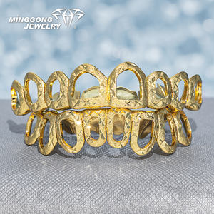 Hip Hop personalizzato Deep Cut faccia aperta con taglio diamante e polvere di diamante Grillz 10K 14K 18K oro placcato 925 denti d'argento - Product Image 5
