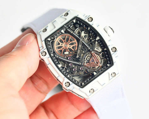 Luxury Men's Tourbillon Mechanical <b>Watch</b>, Ultra-thin Tonneau-shaped <b>Case</b>, Carbon Fiber Rubber Strap, Sporty RM Waterproof <b>Watch</b> - Product Image 2