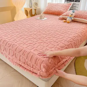 Bedtop mảnh duy nhất mùa đông san hô nhung gia cố mặt bích Tuff bảo vệ Bìa Non-Slip khắc nhung tấm ga trải giường