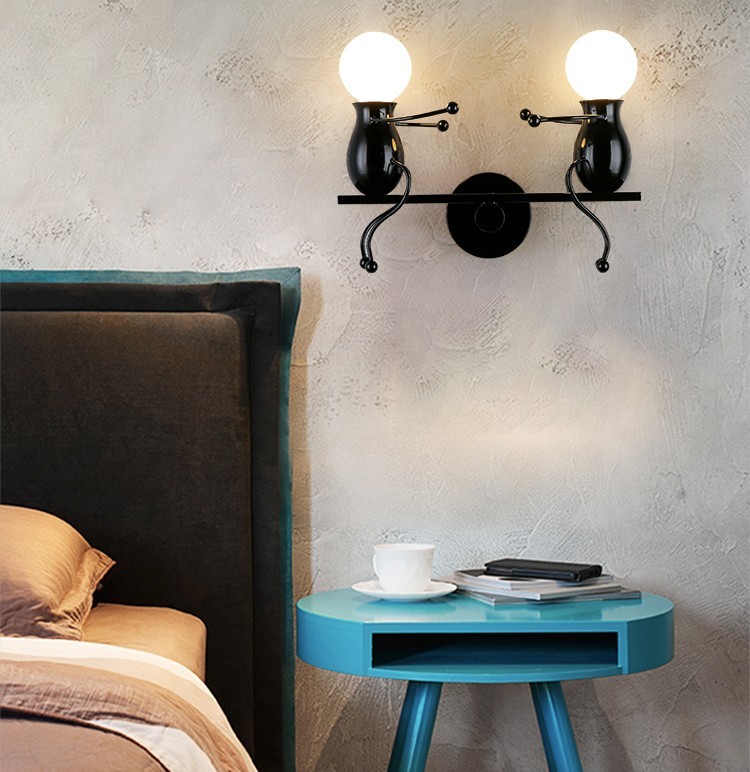 BLUEKING wholesale Art Antique Nordic Vintage Black Iron indoor Wall sconces light  E27 Bulb Simple bedroom lamp