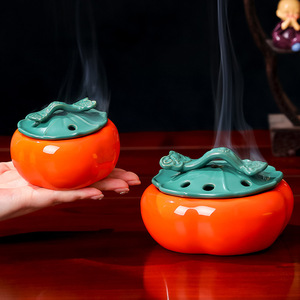 Ceramic Persimmon Incense Burner Aromatherapy Diffuser For Home Office <b>Desk</b> Decor With Sandalwood Agarwood Use - Product Image 2