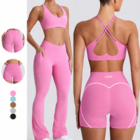 Pakaian Yoga Wanita Dua Potong, Legging Seamless Pinggang Tinggi dengan Sport Bra Punggung Silang, Pakaian Fitness Penambah Bokong, Grosir Partai Besar
