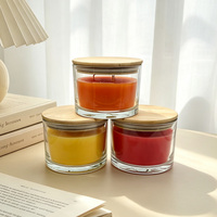 LA06T bocal en verre transparent de haute qualité 10.5oz bougies parfumées à la cire de soja colorée avec couvercle en bambou et étiquettes personnalisées