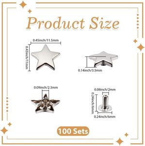 CABODYALS Pcs MM Iron Silver Star Studs <b>Leather</b> Metal Buckle Button Stud Stars Shape Spikes Tubular <b>Rivets</b> Set For Leathercraft - Product Image 2