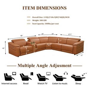 <span class=keywords><strong>Canapé</strong></span> d'angle de luxe inclinable <span class=keywords><strong>électrique</strong></span> en cuir pour salon, avec console de rangement et porte-gobelets - Product Image 2