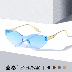 แว่นกันแดดทรงแคทอายไร้กรอบโลหะสีทอง UV400 แว่นกันแดดแฟชั่นสำหรับผู้หญิง - Product Image 1