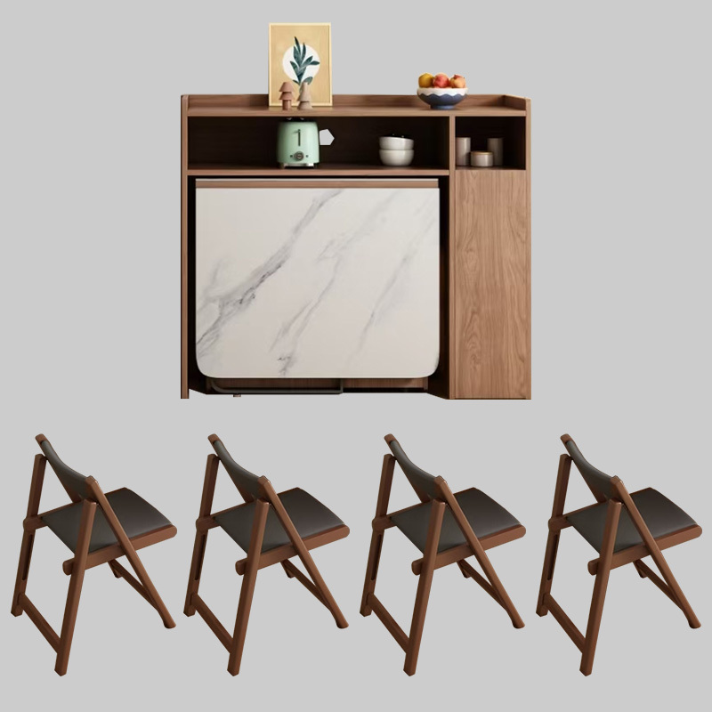 Low sideboard + folding dining table + 4 chairs