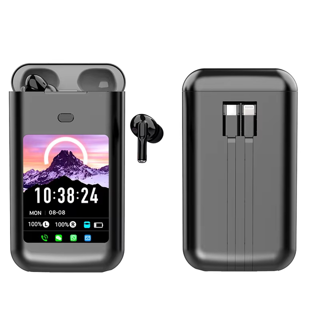 SE-TWO All-in-One BT Earphones with Power Bank & Flashlight, 2.8-inch Color Touch Screen, ANC/Transparency Mode for Travel