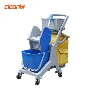 Euro standard industrial hygiene supplies hand push small cleaning trolley janitor mop cart with braking wheels