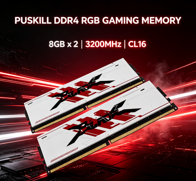 PUSKILL RGB DDR4 UDIMM Gaming Desktop Memory Module 8GBX2 3200MHz CL16 Dual Rank Low Latency Bright RGB Light PC RAM