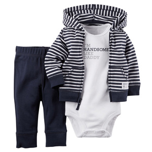 Vêtements pour enfants en gros : Ensemble 3 pièces en coton à capuche et manches longues pour garçons et filles (veste, barboteuse, pantalon) – Tenues pour bébés - Product Image 4