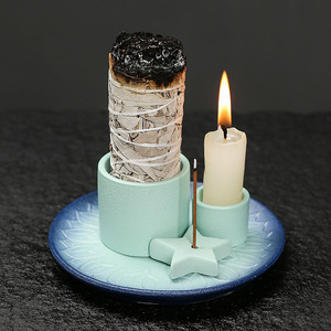 Brûleur d'encens et porte-bougie en céramique nordique minimaliste, diffuseur de parfum moderne pour <span class=keywords><strong>sauge</strong></span> et Palo Santo, plateau créatif pour une ambiance intérieure. - Product Image 4