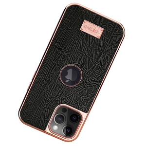 Custodia per cellulare con <span class=keywords><strong>Cover</strong></span> posteriore in pelle <span class=keywords><strong>nera</strong></span> con grana di bambù con cornice elettrolitica per <span class=keywords><strong>iphone</strong></span> serie <span class=keywords><strong>11</strong></span> e 12 - Product Image 4