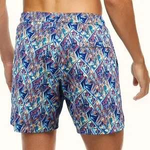 Super Stretch Material Men Swim Trunks Quick Dry Swimwear Beachwear Summer Shorts Woven Fabric With Compression Liner 7 Inches
