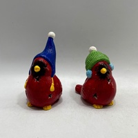 Oiseau rouge en céramique peint à la main éclairé par LED pour la décoration de vacances