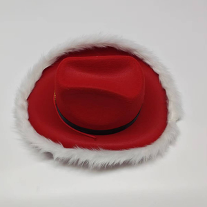 Sombrero de Vaquero de Fieltro Rojo con Borde de Piel Blanca, Sombrero Festivo de Invierno Unisex para Adultos, Ideal para Fiestas Navideñas - Product Image 3