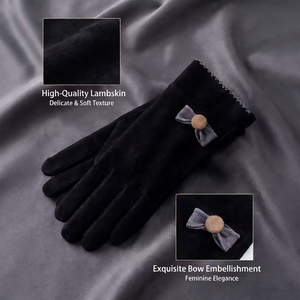 <span class=keywords><strong>Gants</strong></span> tactiles pour femmes en daim d'hiver avec nœud mignon - Product Image 5