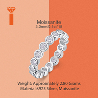 Bague en Moissanite couleur D VVS, en Argent Sterling 925 plaqué Rhodium, sertie clos, pierre taille ronde, bande éternité complète