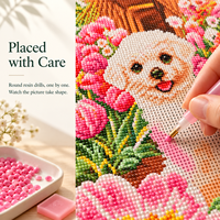 Kit de Peinture Diamant KS Craft Chien Mignon Motif Floral, avec Diamants Spéciaux, Art Diamant Animal DIY, Décoration Murale, Cadeau