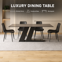 Table à manger de luxe en pierre frittée avec piétement sculptural pour hôtel, restaurant, villa, maison, appartement, salle à manger