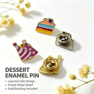 Broche personnalisée en alliage de zinc émaillé, motif gâteau de dessert, gâteau superposé, chapeau de fête, cadeau promotionnel - Product Image 1