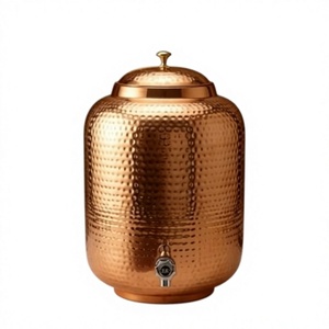 Distributeur de boissons en cuivre martelé au look fabuleux avec couvercle et robinet, grande capacité - Product Image 1