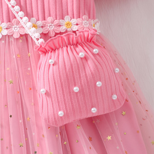 <span class=keywords><strong>Vestito</strong></span> Estivo 2026 per <span class=keywords><strong>Bambina</strong></span> con Maniche a Sbuffo, in Tulle Rosa con Patchwork e Perle, con Borsa, Grazioso Abito Viola - Product Image 2