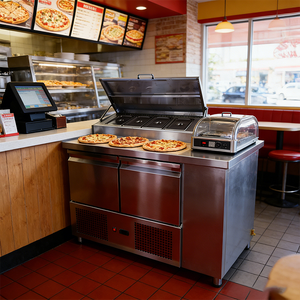 Table de préparation à pizza réfrigérée en acier inoxydable à double température 1,8 m avec contrôle électronique de la température et économie d'énergie - Product Image 3