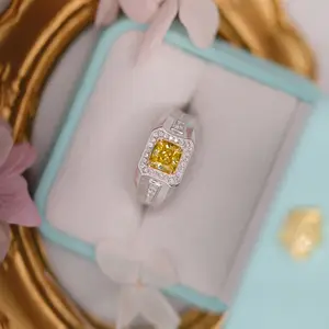Lab Grown Cvd Mode 3 Carat Radiant Cut Fancy Vivid Yellow Diamond Ring