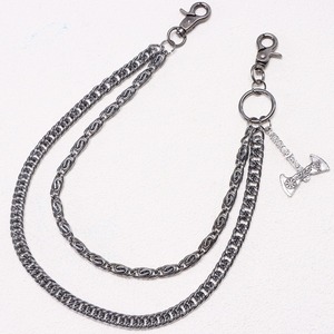 Cadena de cintura metálica de doble capa para hombre, estilo hip hop punk, accesorio para jeans, colgante de hacha, aleación de zinc, uso diario - Product Image 3