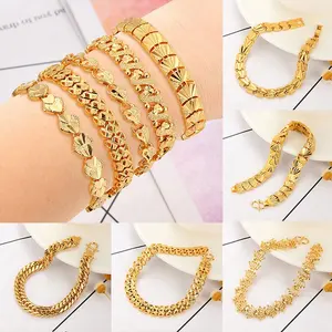 Hot Sale Heart 24K Gold Dubai Bracelet Jewelry Cuban Real Gold Plating Not Fade Ethiopian Wholesale For Women Wedding Bracelet