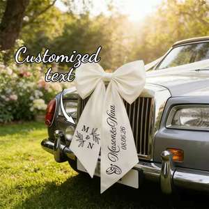 Ruban de voiture en satin blanc avec noms et date personnalisés, décoration de mariage romantique, cadeau pour la fête nuptiale - Product Image 5