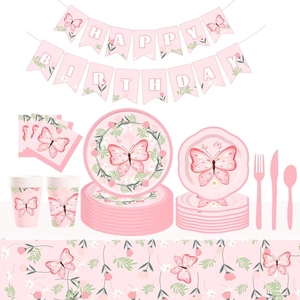 Ensemble de vaisselle pour fête d'anniversaire sur le thème des papillons DAMAI, comprenant assiettes et serviettes, décoration sur le thème des papillons pour fête d'anniversaire de fille, pour 8 invités - Product Image 1