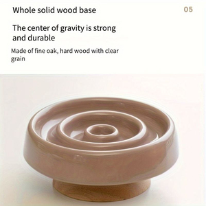 Ceramic Cat Bowl <b>Slow</b> <b>Feeder</b> Bowl for Pets Anti-Chok Cat Food and Water Dish with Neck Protection Wood Stand-for Dogs - Product Image 2