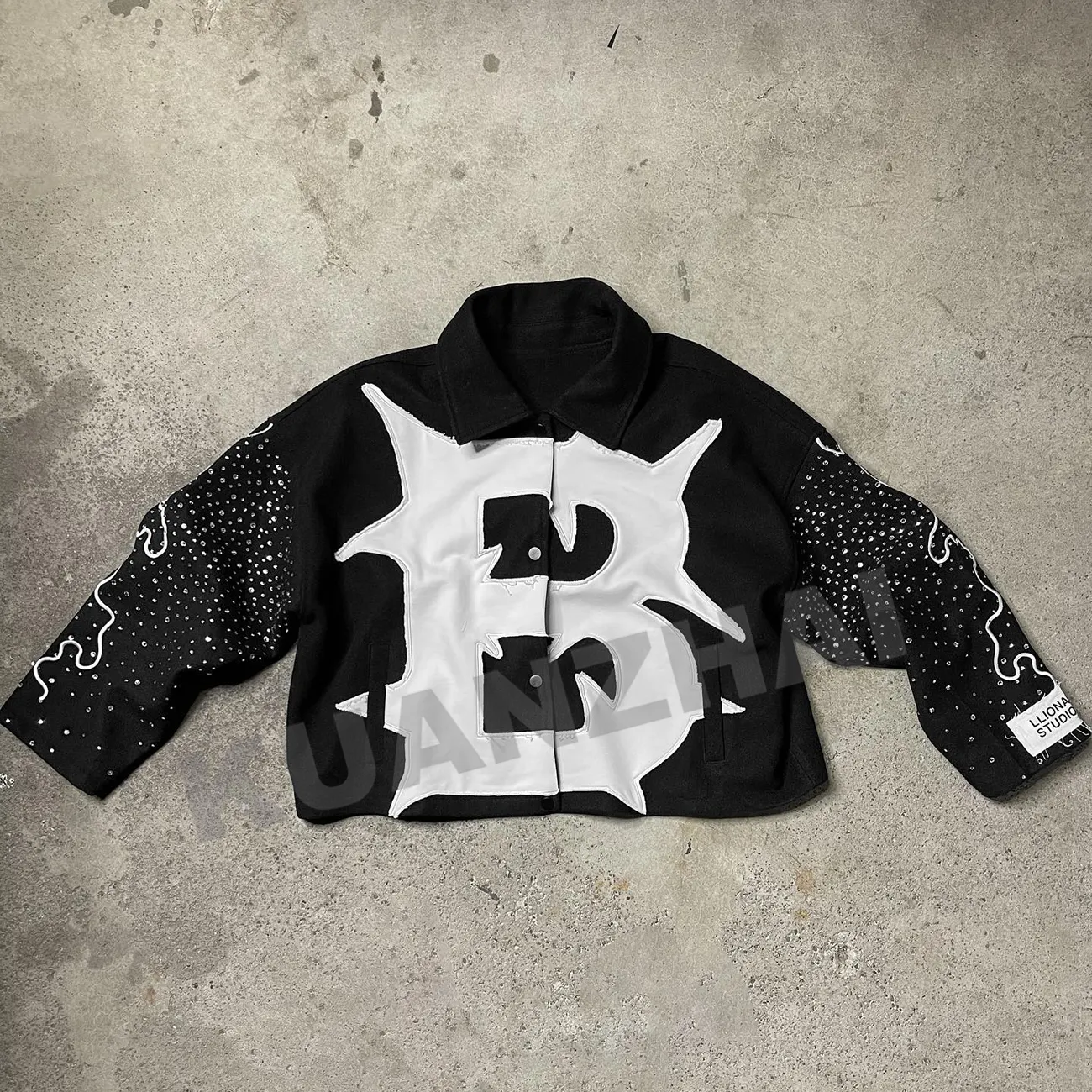 Custom Fabrikant Hoge Kwaliteit Man Streetwear Rits Hoodie Distressed Borduurwerk Strass Werk Jas Mannen