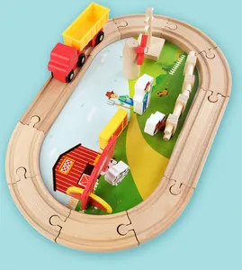 Wooden Magnetic Train Farm Track Toys Educational DIY Slot Toy Set For Kids 22pcs Railway Set