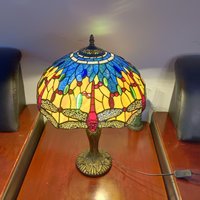 Lampu Meja Resin Desain Capung Kaca Patri Gaya Eropa 16'' untuk Ruang Belajar, Ruang Makan, Ruang Tamu