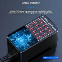 Stasiun Pengisian Daya 10 Port USB Type-C Bahan ABS Pengisi Daya Cepat untuk Lampu Meja Tanpa Kabel Pengisi Daya Desktop Multi Perangkat 100W 20A