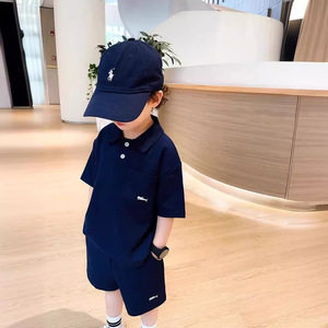 ชุดเสื้อผ้าเด็กผู้ชาย ชุดลำลองสองชิ้น สำหรับฤดูร้อน ผ้าโพลีเอสเตอร์ สีพื้น ทรงหลวม สไตล์สปอร์ต - Product Image 2