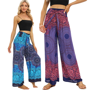 <span class=keywords><strong>Pantalon</strong></span> palazzo bohème taille haute anti-rides pour <span class=keywords><strong>femme</strong></span>, <span class=keywords><strong>pantalon</strong></span> de yoga à jambes larges avec revers, <span class=keywords><strong>pantalon</strong></span> thaïlandais - Product Image 1