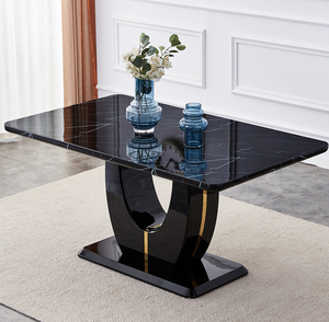 Mesa de Comedor Moderna, Sencilla y Lujosa, con Acabado en Mármol Negro y Patas de Metal, para 6 Personas, Resistente, para Hogar, Hotel y Comedores - Product Image 5